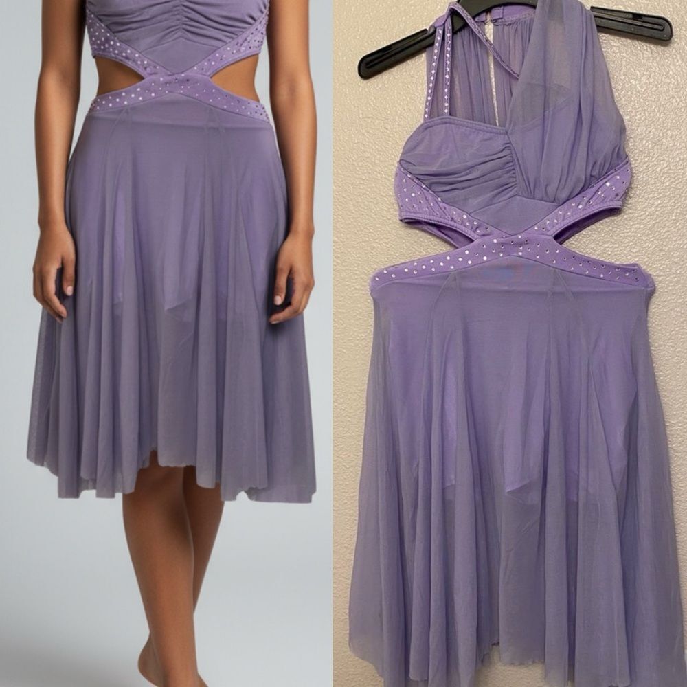 Reverence Custom solo rhinestoned dance costume lavender illusion leotard  LC